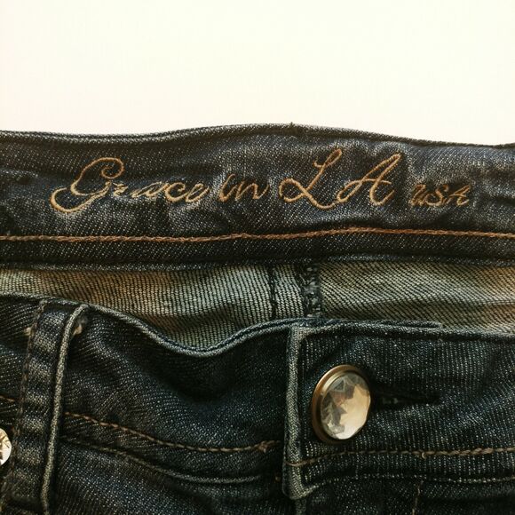 GRACE IN LA USA Bling Gems Jeweled Blue Jeans Boot Cut Pants - Picture 10 of 10